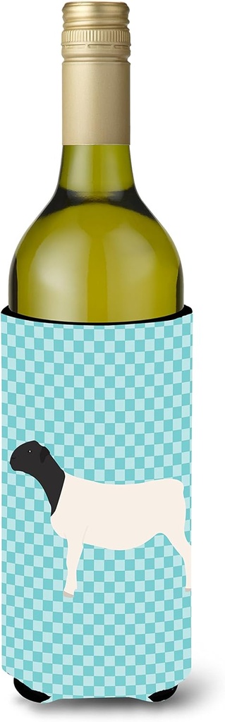 Caroline's Treasures BB8152LITERK Dorper Sheep Blue Check Wine Bottle Hugger Bottle Cooler Sleeve Hugger Machine Washable Collapsible Insulator Beverage Insulated Holder