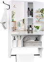 Bathroom Wall Cabinet with Mirror, Medicine Cabinet with 2 Door and Adjustable Shelf, Wall Mounted Over The Toilet Storage Cabinet with Towel Bar for Bathroom Laundry Room Kitchen, White