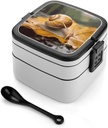 Bento Box Double Layer Bento Box Snail in Leaves Printed Lunch Box Reusable Leak Resistant Lunch Box for Dining Out Work Picnic