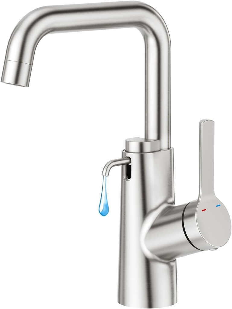 CREA Kitchen Faucets with Soap Dispenser,Swivel Right Angle Spout Bar Sink Faucet Single Hole 1 Handle Brushed Nickel Pre Wet Utility Faucet Laundry Room RV Bathroom Marine Stainless Steel