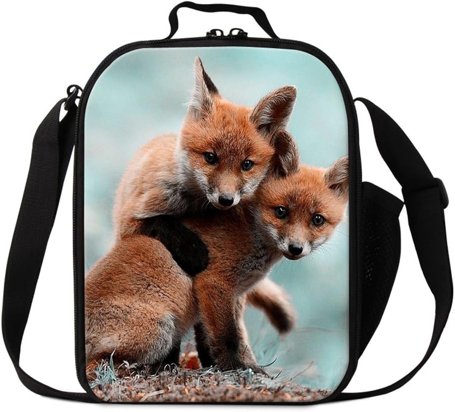 Fox Print Lunch Bags for Children Girls Insulated Lunch Box Bags Small Kids Animal Lunch Container