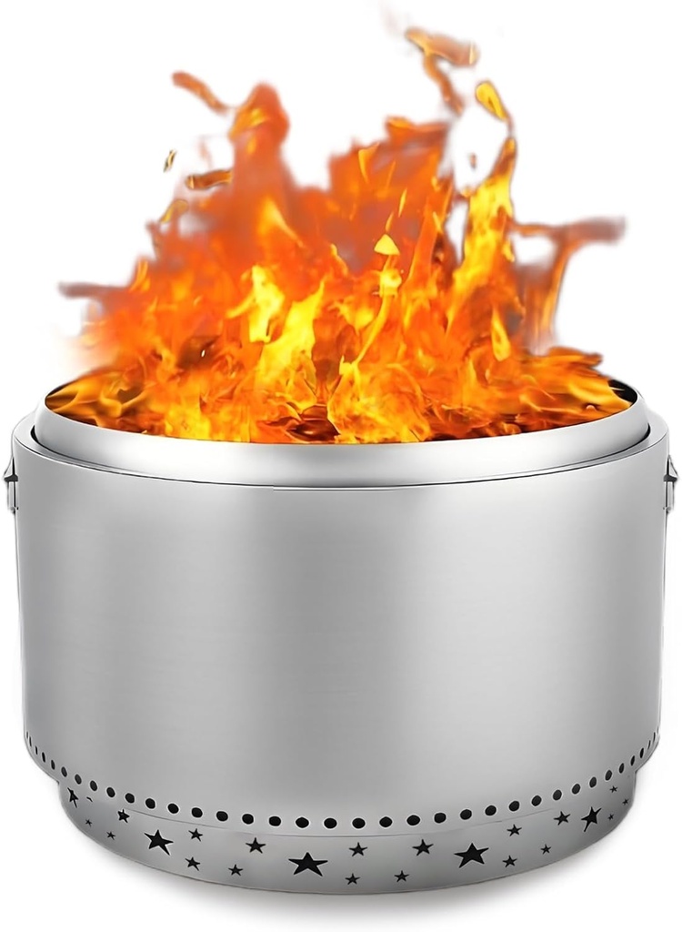 Garvee 27 in Smokeless Fire Pit, Stainless Steel Wood Burning Fire Pits with Removable Stand and Ash Pan, Portable Bonfire Pit with Handle, Outdoor Fire Pit for Camping, Picnic and Family Gathering