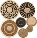 7Pack Boho Wall Basket Set Hanging Woven Wall Basket Decor Rattan Flat Round Wicker Wall Art Set Round Wall Art for Living Room Kitchen Office Bathroom Dining Room (Style 1)