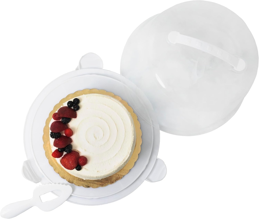 Cake Carrier with Lid and Server Top Handle BPA Free Fits up to 10" Dessert Cakes, Pies, Cupcakes Portable Container