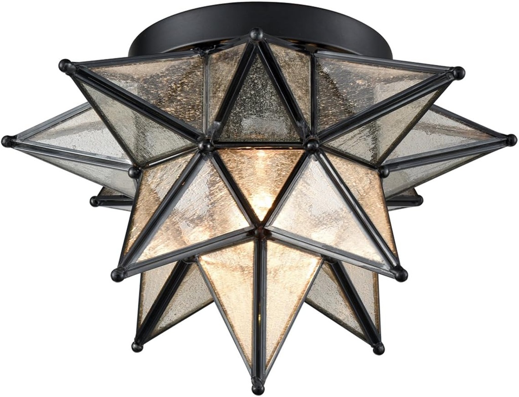 DAYCENT Black Moravian Star Light Flush Mount with Seeded Glass Shade Moroccan Star Ceiling Light Fixture for Kitchen Hallway Foyer