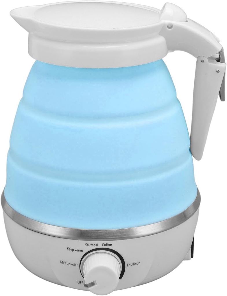 Luqeeg Travel Foldable Electric Kettle, 600ml Travel Kettle with Food Grade Silicone, Adjustable Temperature Hot Water Boiler, Auto Power Off, Water Boiling Tea Pot (US
