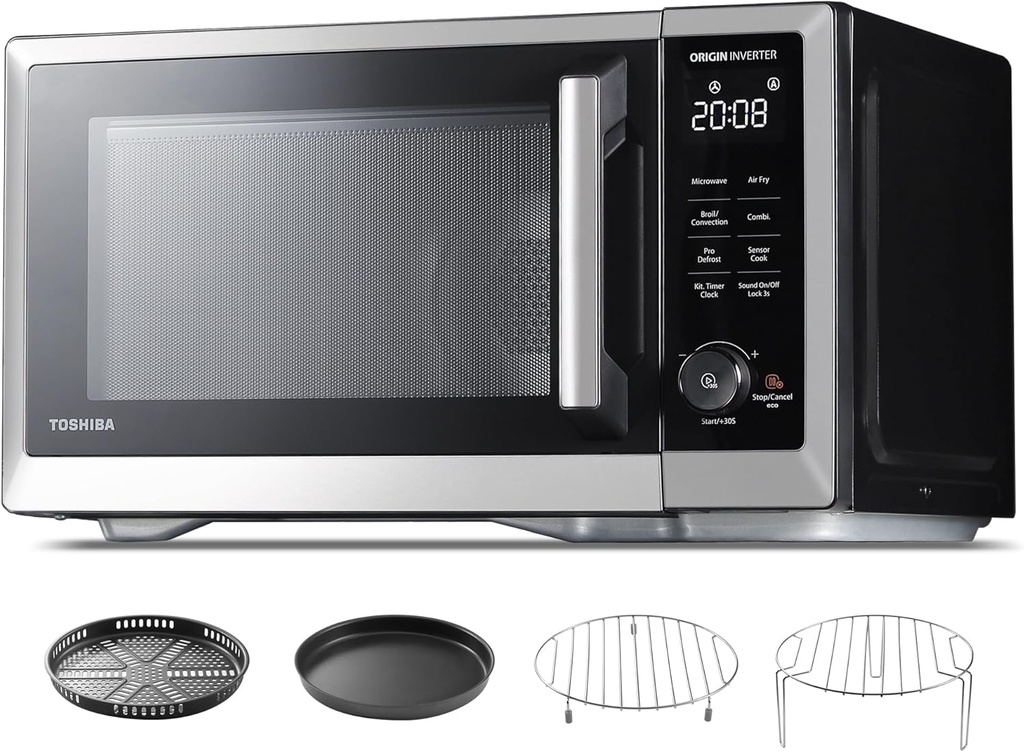 TOSHIBA Countertop Microwave Oven Air Fryer Combo, Inverter, Convection, Broil, Speedy Combi, Even Defrost, Humidity Sensor, Mute Function, 27 Auto Menus, 1.0 cu.ft, 1000W, Stainless Steel