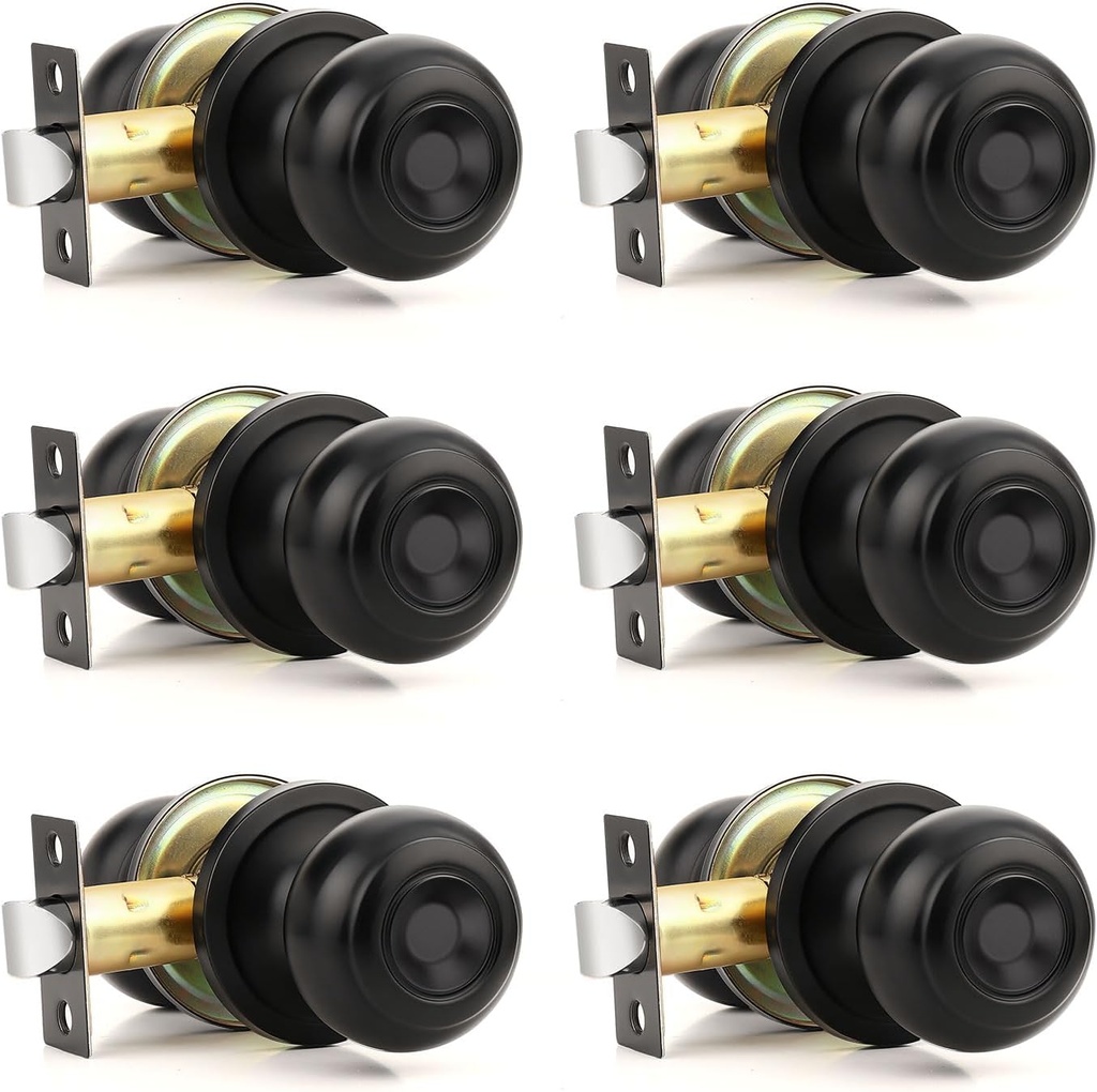 Matte Black Passage Door Knobs Keyless Round Door Knob Closet Door Knobs Interior Non-Locking Passage Door Handle Keyless Lockset for Hallway Closet Bedroom Bathroom 6 Pack