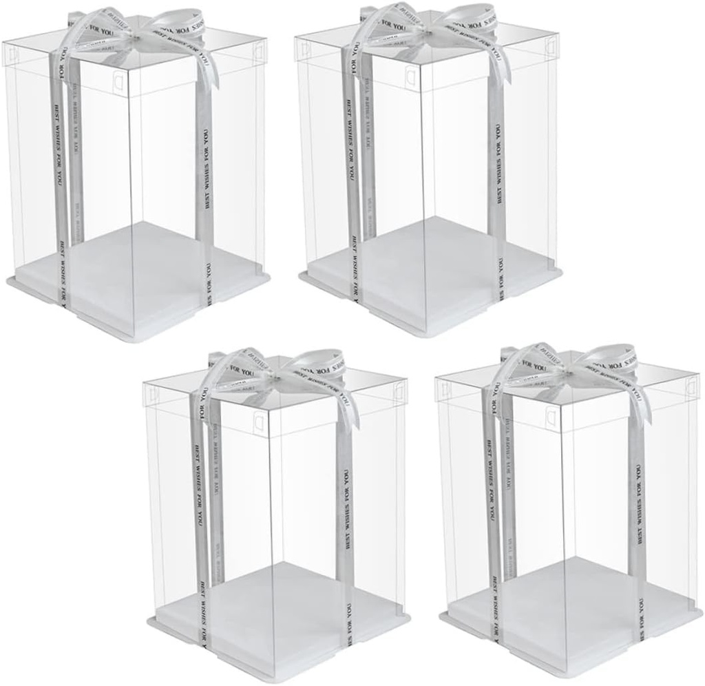 ABOOFAN 4 Pcs Transparent Cake Boxes Oil Premium Plastic Portable Birthday Cake Containers with for and Safe Food Storage