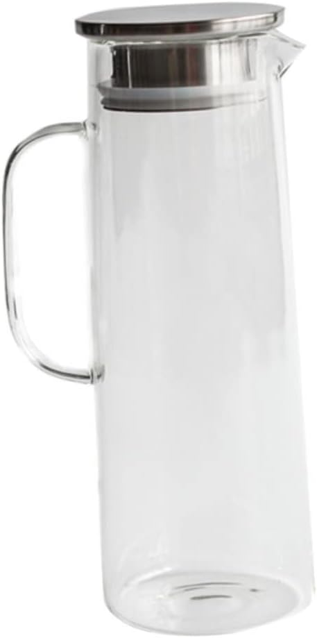 Glass Cold Water Jug Container with Lid Kettle Glass Pitcher Beverage Container Tea Pot Lemon Juice Water Pot Ice Lemonade Holder Scented Tea Stainless Steel