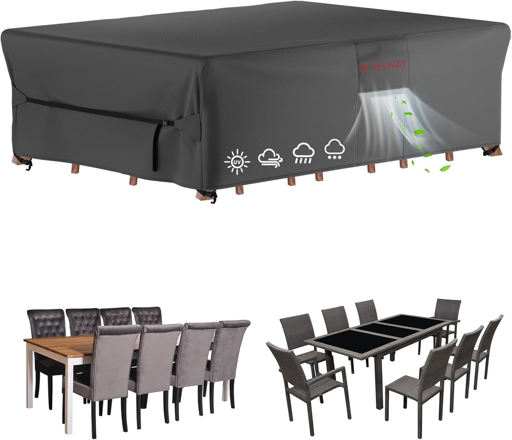 Velway Patio Furniture Cover Waterproof - Heavy-Duty 500D Upgraded Tear-resistant Outdoor Furniture Sofa Set Cover with Windproof Buckles&Large Air Vent Anti-UV Rectangle Furniture Covers 95"x64"x28"
