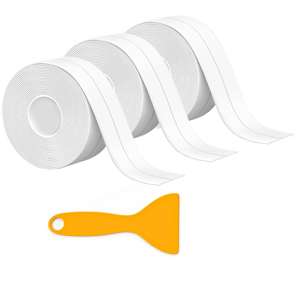3 Roll Caulk Tape,1.5" x 10.5Ft Self Adhesive Caulk Strip with Sealing Tool, Waterproof Caulking Sealant Tape for Kitchen, Bathroom, Shower, Bathtub, Toilet Edge Protector