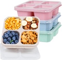 4 Pack Snack Containers - Stackable Bento Boxes with 4 Compartments, Reusable Divided Food Containers for Party, Work, Travel, BPA FREE