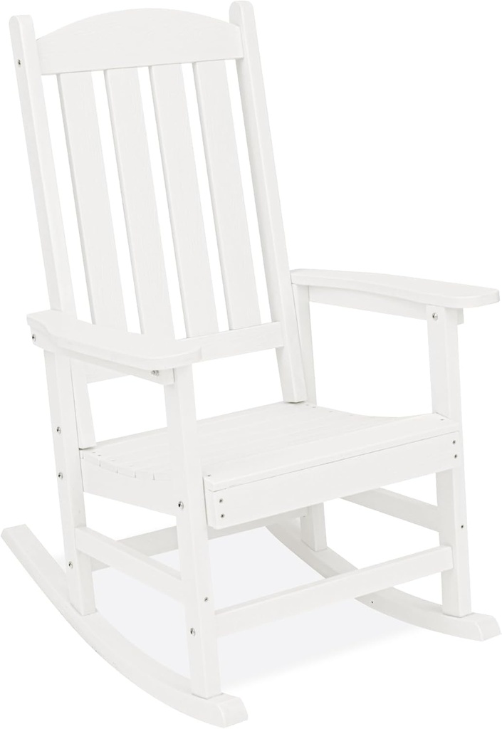 LUE BONA Outdoor Rocking Chair, HDPS Poly Rocking Chair, All Weather Resistant Plastic Outdoor Indoor Porch Rocker for Patio, Lawn, Garden, 300LBS, White