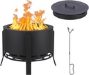 26" Smokeless Fire Pit-Large Steel Outdoor Firepit with Ash Pan, Portable Outside Wood Burning Stove Bonfire for Backyard, Camping and Patio Gatherings,Dual-Burning Tech