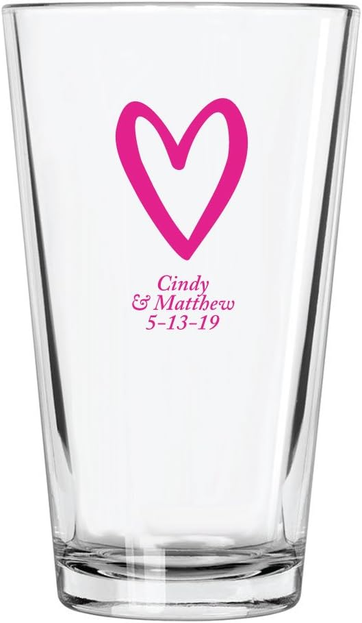 Personalized Color Printed Pint Glass - Heart - Fuchsia - 144 pack