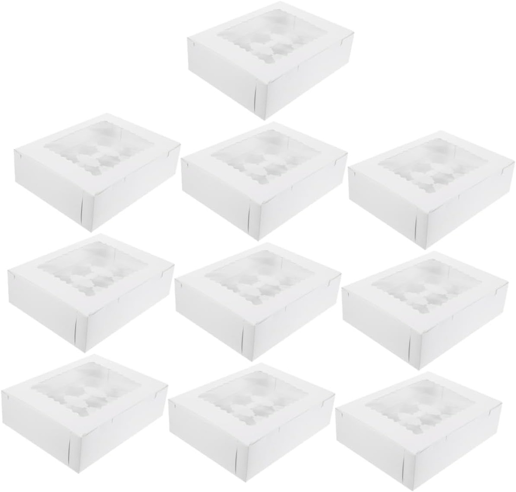 STOBAZA 10pcs Paper Bakery Box Transparent Window Creative Cupcake Packing Box for Muffins Tarts and Pastries for Holidays and Special Occasions