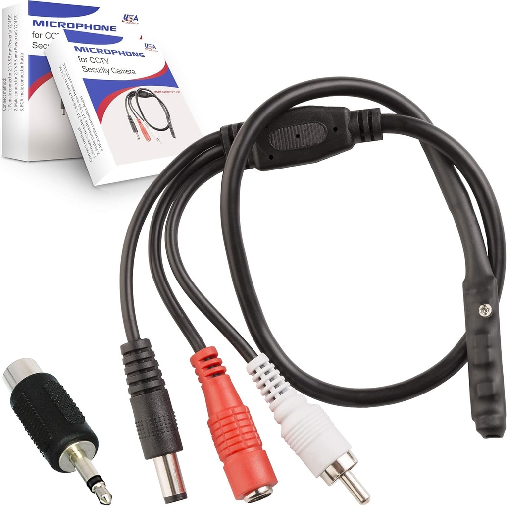 CCTV Microphone Outdoor for Security Camera IP: Audio Microphone CCTV Surveillance RCA with High Sensitive Preamp Amplified Pickup Device Mic External Camera Sound (2 Pack)