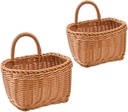2pcs Hanging Wall Basket for Kitchen Storage Woven Rattan Ginger Garlic Organizer Baskets Multi-functional Fruit and Vegetable Holders for Home Decor