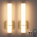 Gold Battery Operated Wall Sconces Set of Two,11000mAh Wireless Rechargeable Sconces 3 Colors Dimmable with Remote for Living Room Bedroom15.7inch