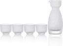 5 Piece Japanese Glass Sake Set, Contains 1 Sake Bottle and 4 Sake Glasses