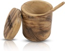 Decorative Rustic Wooden Sugar Seasonings Bowl Box Cellar Keeper With Lid & Spoon Wide Mouth Herb Spice Jar Holder Serving Bowl Pantryware Serverware Loose Tea Storage Container Novelty Home & Kitchen