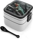 Lizard Sitting on A Branch Bento Box Adult Lunch Box All-in-One Lunch Containers with Removable Compartments Double Layer Bento Lunch Box with Spoon And Handle Stackable Lunchbox