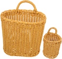 2pcs Woven Rattan Hanging Storage Basket for Kitchen Fruit Vegetable Organizer Wall Hanging Flower Pot Holder Rustic Decor Space-saving