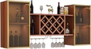 Wall Mounted Wine Rack, Modular Wine Bottle Holder with Stemware Rack, Large Industrial Wine Shelf for Home Bar Dining Room Cellar(Teak,120 * 23 * 60cm)