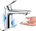 Bathroom Faucet with Built-in Soap Dispenser, Adjustable Hot & Cold Water Temperature, Short & Long Sensor Modes, Touchless Automatic Basin Sensor Faucet (Chrome)