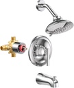 Chrome Shower Tub Faucet Set: WOWOW Single Handle Bathroom Shower Trim Kit with 6-Inch Rain Shower Head and Tub Spout, Polished Chrome Shower Combo Wall Mount (Valve Included)