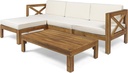 Christopher Knight Home Mamie Outdoor Acacia Wood 5 Piece Sofa Set, Teak Finish, Beige