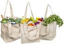 Best Canvas Grocery Shopping Bags with Handles and Bottle Sleeves - Organic Cotton, Washable and Eco-friendly Cloth Grocery Totes - Reusable Shopping Grocery Bags (3 Bags)