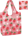 CHARMED AROMA Strawberry Pink Foldable Reusable Shopping Bags | Grocery Bags | Cute Tote Bags with Pockets and Long Handles|