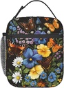 Colorful Floral & Butterfly Lunch Box for Women Girls, Insulated Cooler Butterfly Garden Lunch Bag for School, Picnic, Office, Work, Portable Reusable Polyester Thermal Tote Lunch Bags