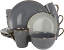 Elama Tahitian Grand 16 Piece Luxurious Stoneware Dinnerware Set in Stone and Slate with Complete Setting for 4