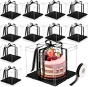 Maxdot 10 Pcs Transparent Tall Cake Boxes 12" x 12" x 10" Large Clear Cake Box with Ribbon Cake Carrier PET Wedding Cake Storage Container Clear Gift Boxes for Party Birthday Dessert Display (Black)