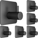 6 Pcs Adhesive Wall Hooks for Hanging - Waterproof Shower Hooks, Heavy Duty Towel Hooks for Bathrooms, Kitchens, and Offices (Black)