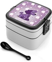 Purple Poodle Polka Dot Bento Box with Compartments Double Layer Bento Lunch Box with Spoon And Handle All-in-One Adult Lunchbox Leakproof Lunch Container for Work Picnic Travel