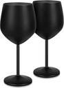 Lifecapido Stainless Steel Wine Glasses Set of 2, 18oz Stainless Steel Stem Wine Goblets, Stemmed Metal Wine Glasses with Cup Brush for Party Office Anniversary, Great for Red White Wine (Black)