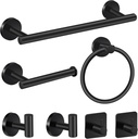 7Pieces Matte Black Bathroom Accessories Kit Hardware Set, 16" Towel Bar, Toilet Paper Holder, Round Towel Ring, SUS304 Stainless Steel Towel Racks for Bathroom Wall Mounted