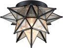 DAYCENT Black Moravian Star Light Flush Mount with Seeded Glass Shade Moroccan Star Ceiling Light Fixture for Kitchen Hallway Foyer