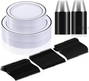 Zubebe 300 Pcs Plastic Plates Set, Clear Disposable Plates for 50 Guests, Plastic Dinnerware Set Include Knives, Spoons, Forks, Cups for Party Wedding Festival Picnics(Black)