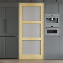 32x80 3-Panel Prebuilt Frosted Glass Wood Door Slab, Sliding Barn Wood Door with Glass, Interior Doors, Solid Natural Pine Panelled Slab, as Storage, Bedroom, Pantry, Laundry Room Doors