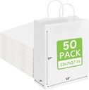 JET PAPER BAGS 13”x7”x17” (50 Pcs) White Paper Bags with Twisted Handles - Ideal for DIY, Takeout, Grocery, Goody, Retail, Party, Craft, Gifts, Wedding - Recyclable Bags