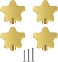 4X Solid Brass Hardware Star-Shape Knob Drawer Brushed Gold Cabinet Knob 34mm/1.33" for Kitchen Cupboard Furniture Chest Door Dresser Bathroom with 3-Sized Screws