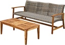 Christopher Knight Home Hampton Outdoor Acacia Wood and Wicker Conversation Set, Gray