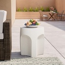 COSIEST Concrete Side Table Drum Shape,17''H Outdoor Side Table, Patio Accent Table Cement End Tables, Garden Decorative Stool, Plant Stand Drum Table, Spotted White