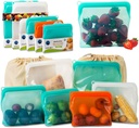 100% Silicone Bags Reusable Storage - Freezer Bags - 6 Reusable Silicone Bags For Food Storage with Two of each (1/2 Gal, Large and Medium) and Complementary Cotton Mesh Bags