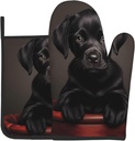 Black Puppy Gloves Insulation Pads, Oven Baking Gloves 2-Piece Set, Suitable for Kitchen Microwave, Baking, Cooking, Home use